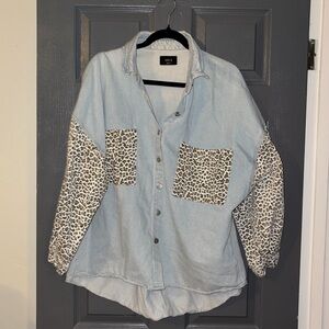 Denim and cheetah oversized top